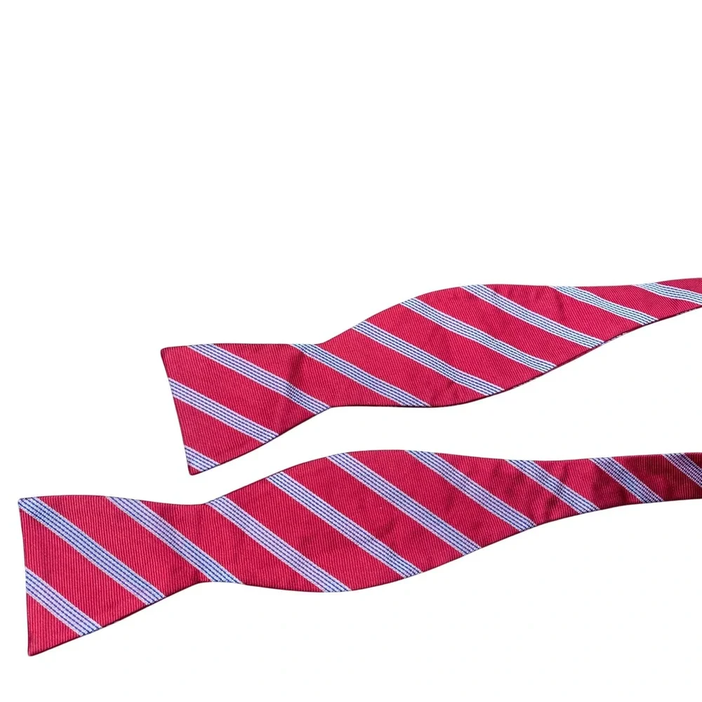 Esquire Mens Red Blue White Striped Silk Self-Tie Bow Tie Formal Preppy 2 Inch